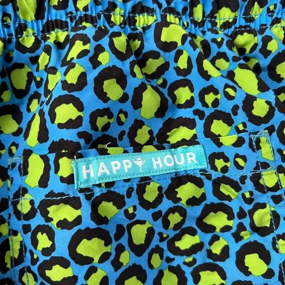 Happy Hour Swim Trunks Shorts Lined | Blue & Green Leopard Print | Size XL - Picture 3 of 8